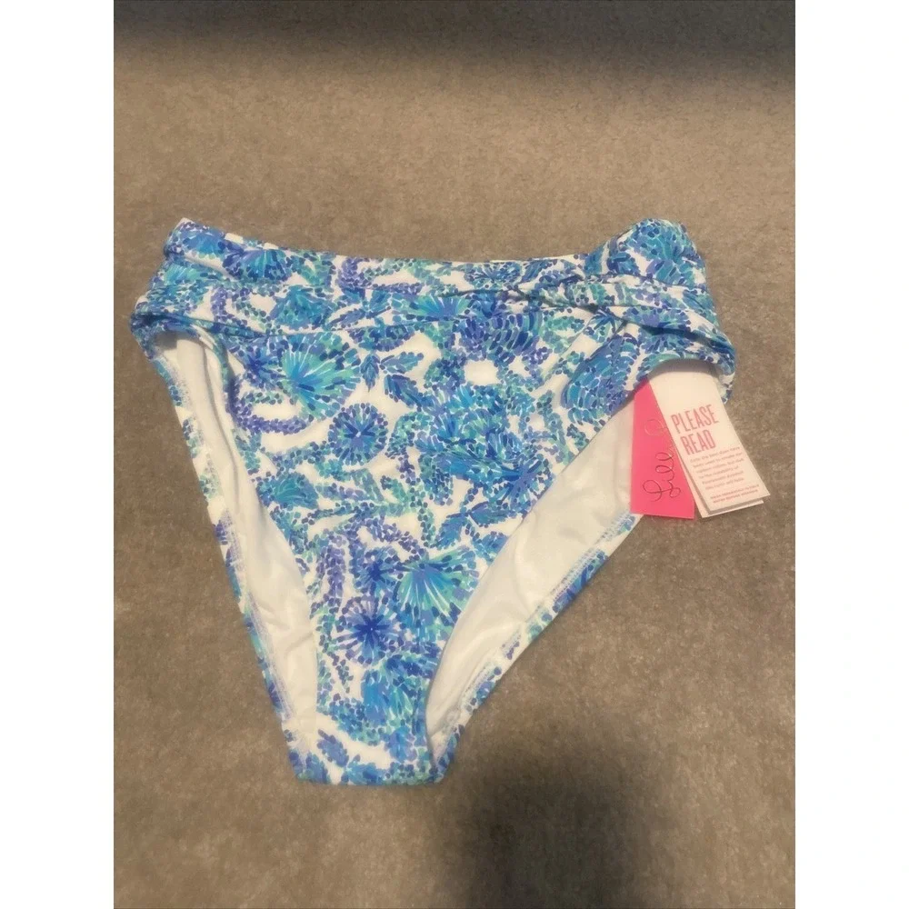 LILLY PULITZER SIZE 10 YARROW BIKINI bottom Turquoise Oasis Shell me you love me